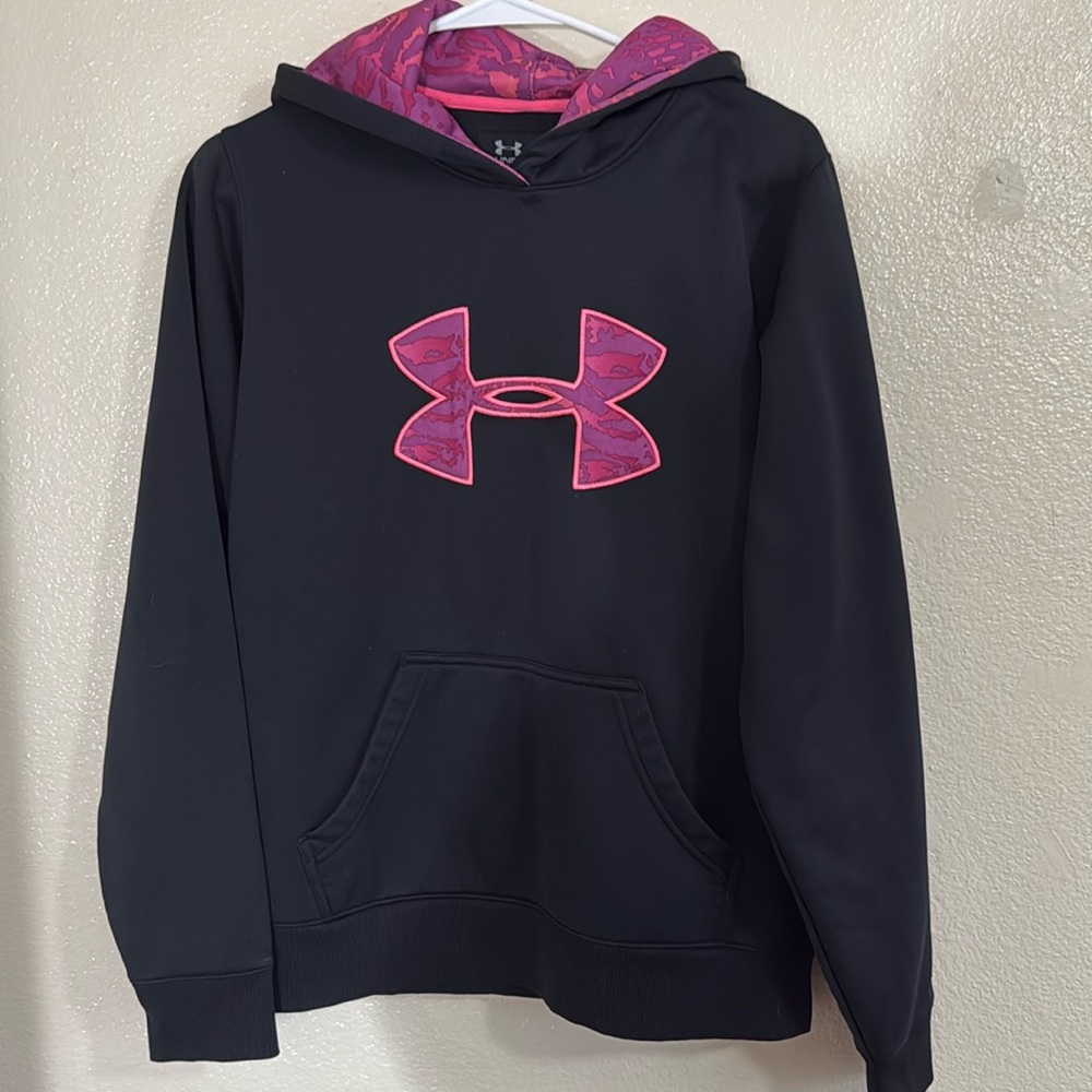 UNDER ARMOUR Black Semi Fitted Pullover Hooded Sweatshirt Women's Size Medium